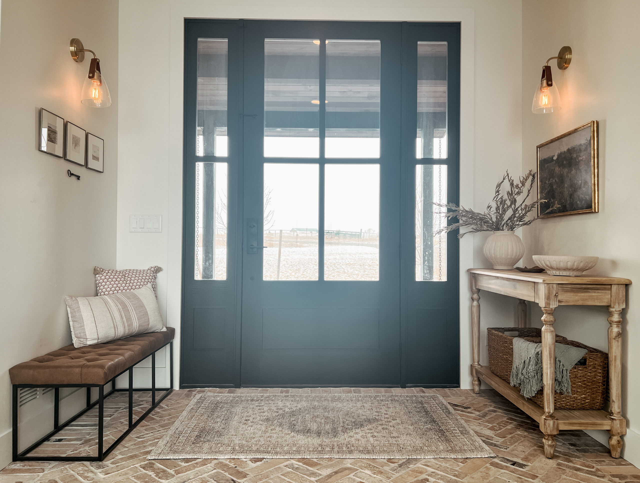 Brick Foyer Entryway Farmhouse Design