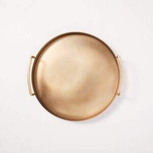 Beveled 11.9″ Round Metal Decor Tray Brass Finish – Hearth & Hand™ with Magnolia